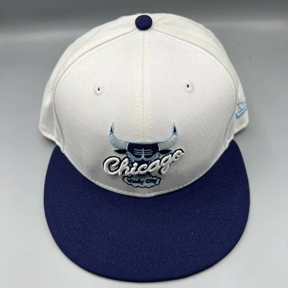 Chicago Bulls Hat Men White Blue Windy City 9Fifty New Era NBA Snap Back Cap‎